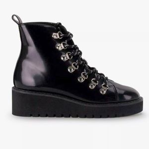 Wanted Hunter Alpine Combat Lace-Up Black Wedge Bootie Size 5.5
